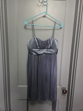 Silver Satin Spaghetti-Strap Dress